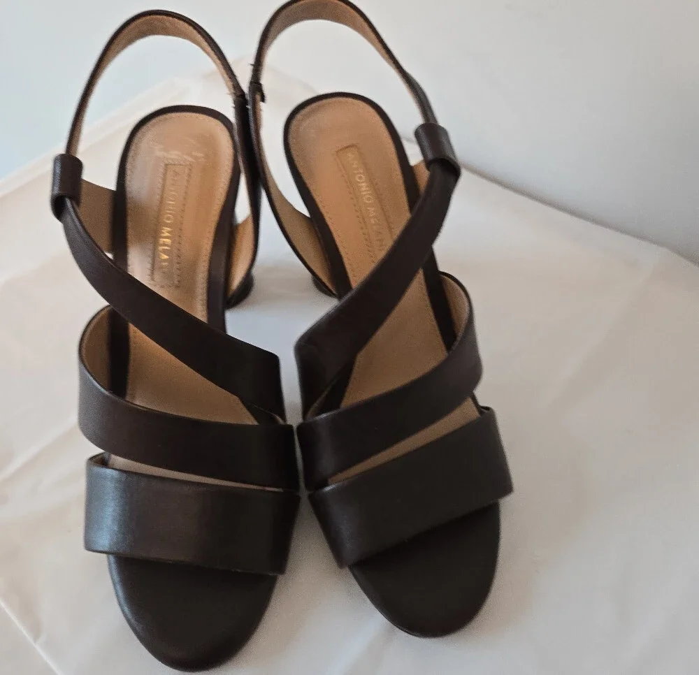 Antonio Melani Brown Leather Crisscross Sandals – Size 6, 2.5–3" Heel - Picture 6 of 9